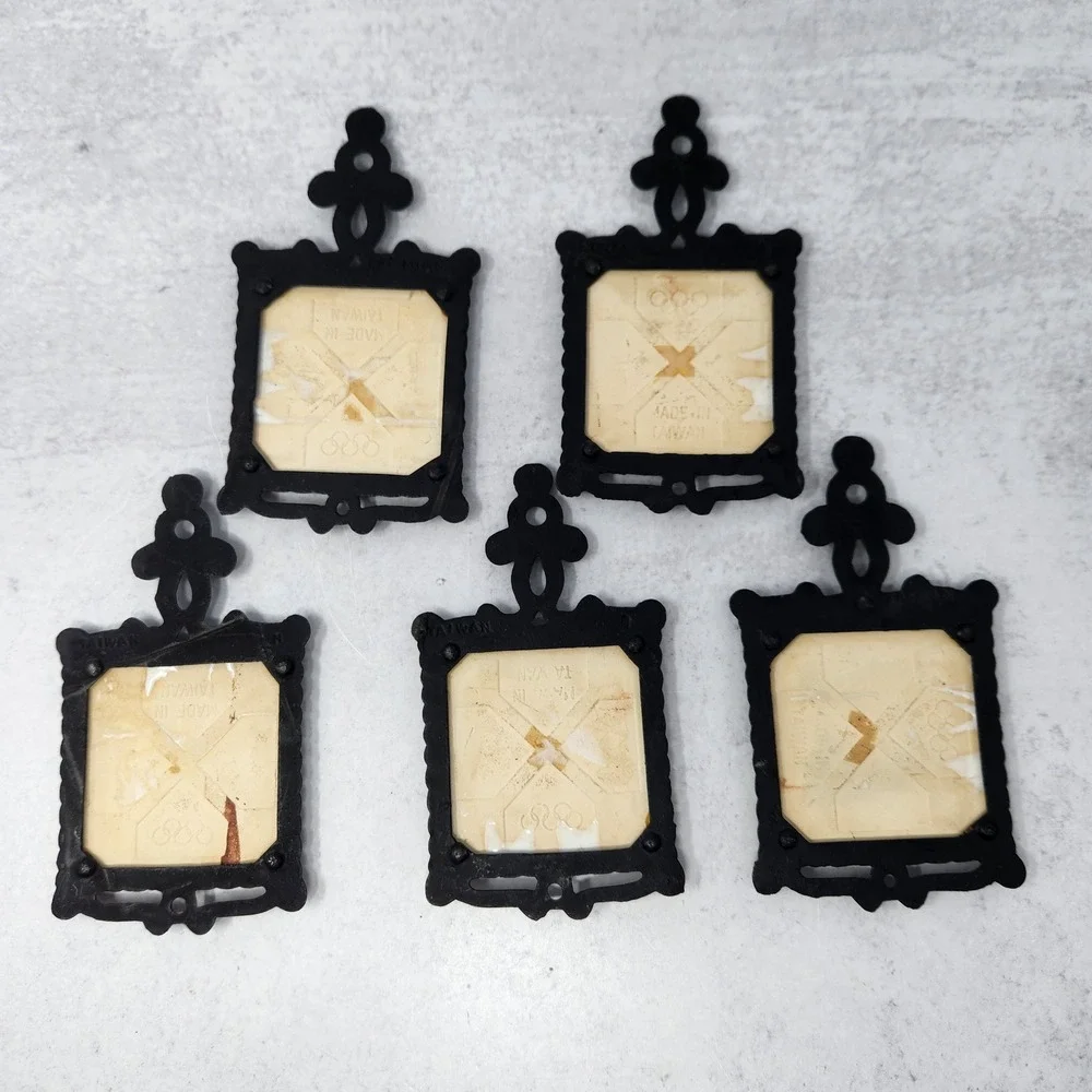5 Small Cast Iron Ceramic Tile Trivets Antique Cars 6.75